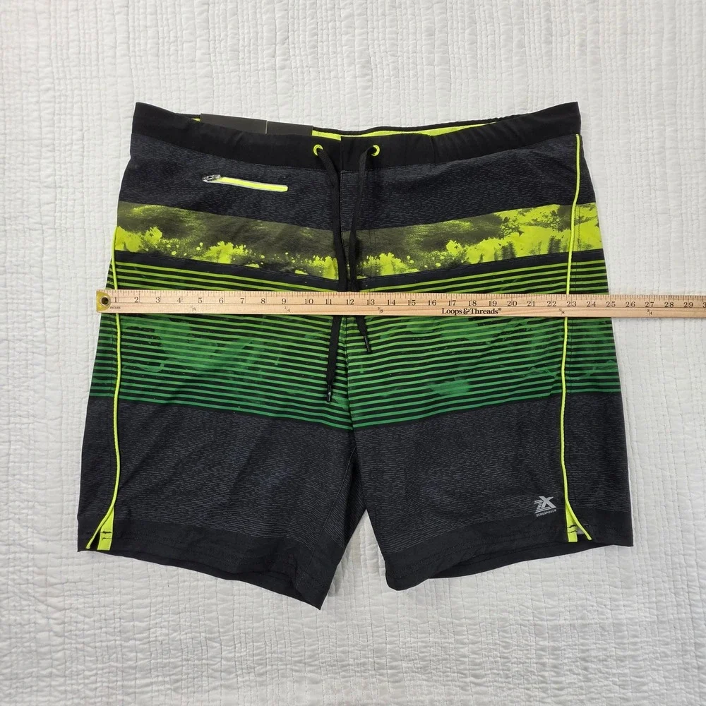 ZeroXposur Mens Swim Shorts‎ XXL Black Neon Green Striped Board Shorts NWT